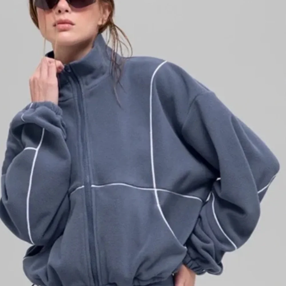 Alo Yoga NWT Polar Fleece Game Time Full Zip Jacket Blue Stone - Picture 1 of 5